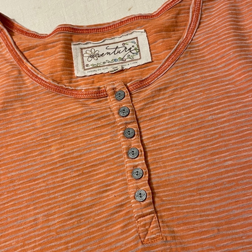 Aventura Womens Medium Striped Button Front Short‎ Sleeve T Shirt Top Active